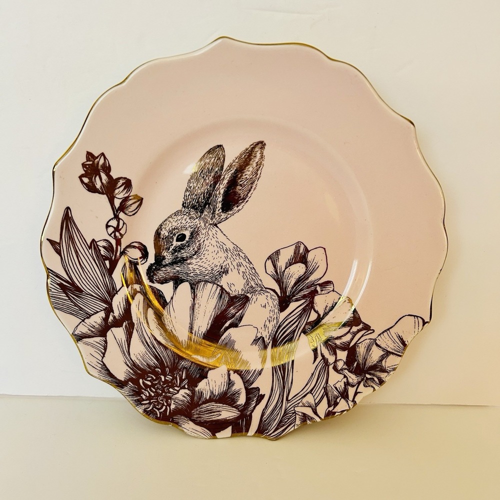 Garden Playtime by 222 Fifth Gold & Pink Rabbit Bunny Salad Plate Easter